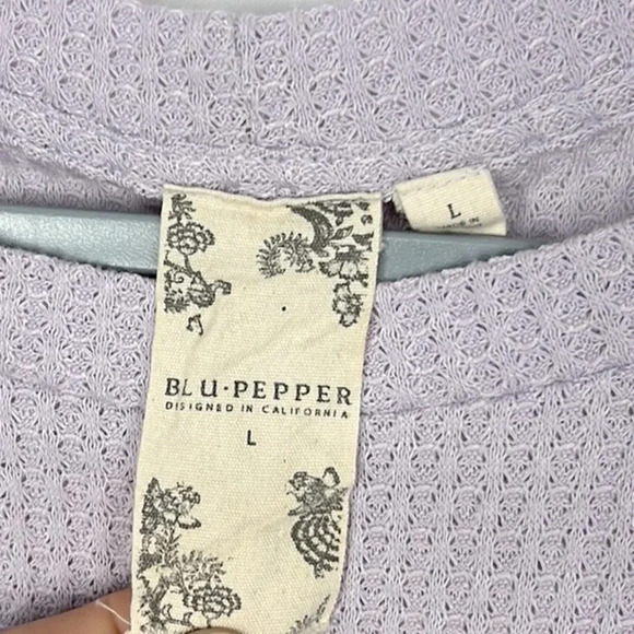 Blu Pepper Waffle Knit Long balloon Print Sleeve Top Size Large‎ - Picture 3 of 5